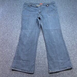 Out Jeans Sz 18 Womens Blue Y2K Wide Leg Flared Double Button Stretch Denim